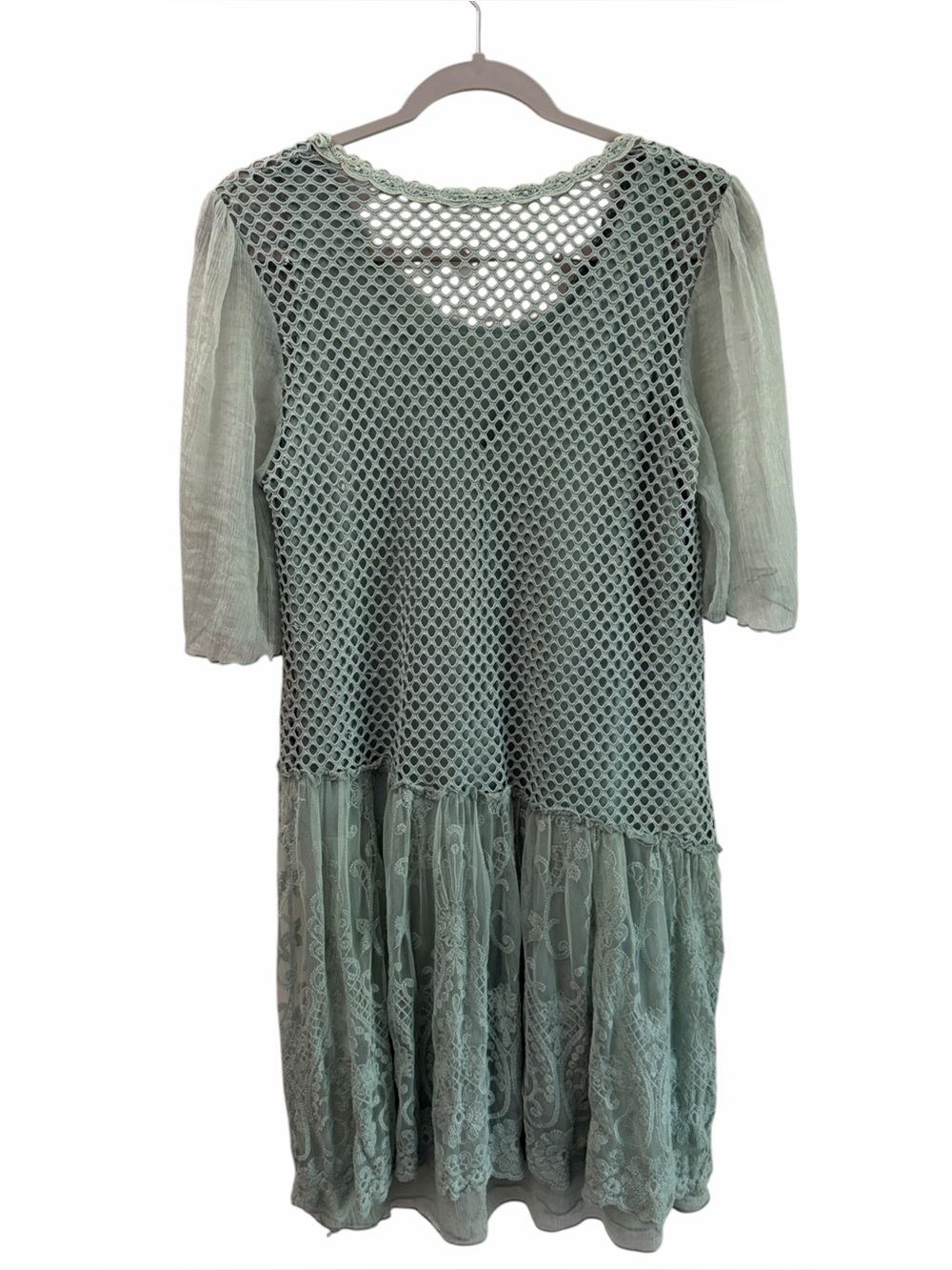 Pretty Angel 53% Silk Forest Fairycore Ethereal Mint Lace & Mesh Mini Dress SM - Picture 2 of 13